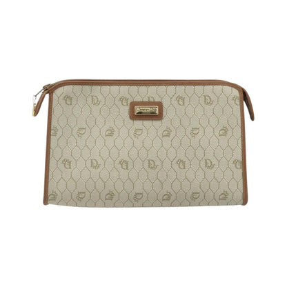 Christian Dior Vintage Honeycomb Zip Canvas and Leather, Beige, Canvas, Clutch