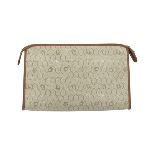 Christian Dior Vintage Honeycomb Zip Canvas and Leather, Beige, Canvas, Clutch