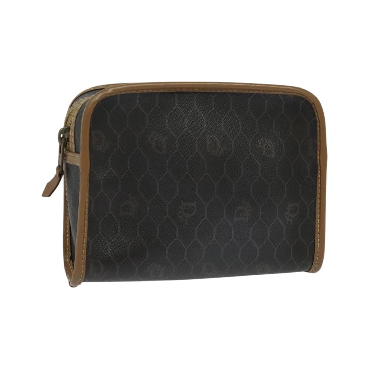 Christian Dior Vintage Honeycomb Zip Canvas and Leather, Black, Canvas, Clutch