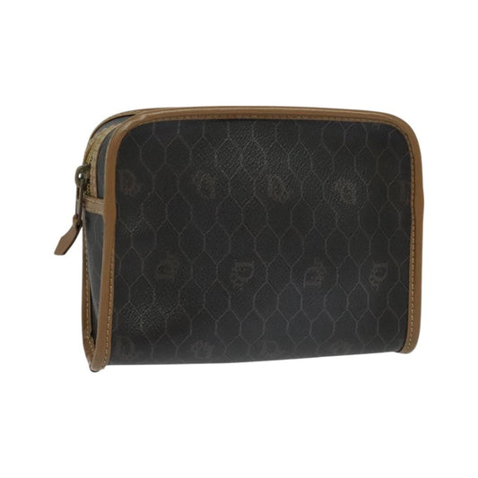 Christian Dior Vintage Honeycomb Zip Canvas and Leather, Black, Canvas, Clutch