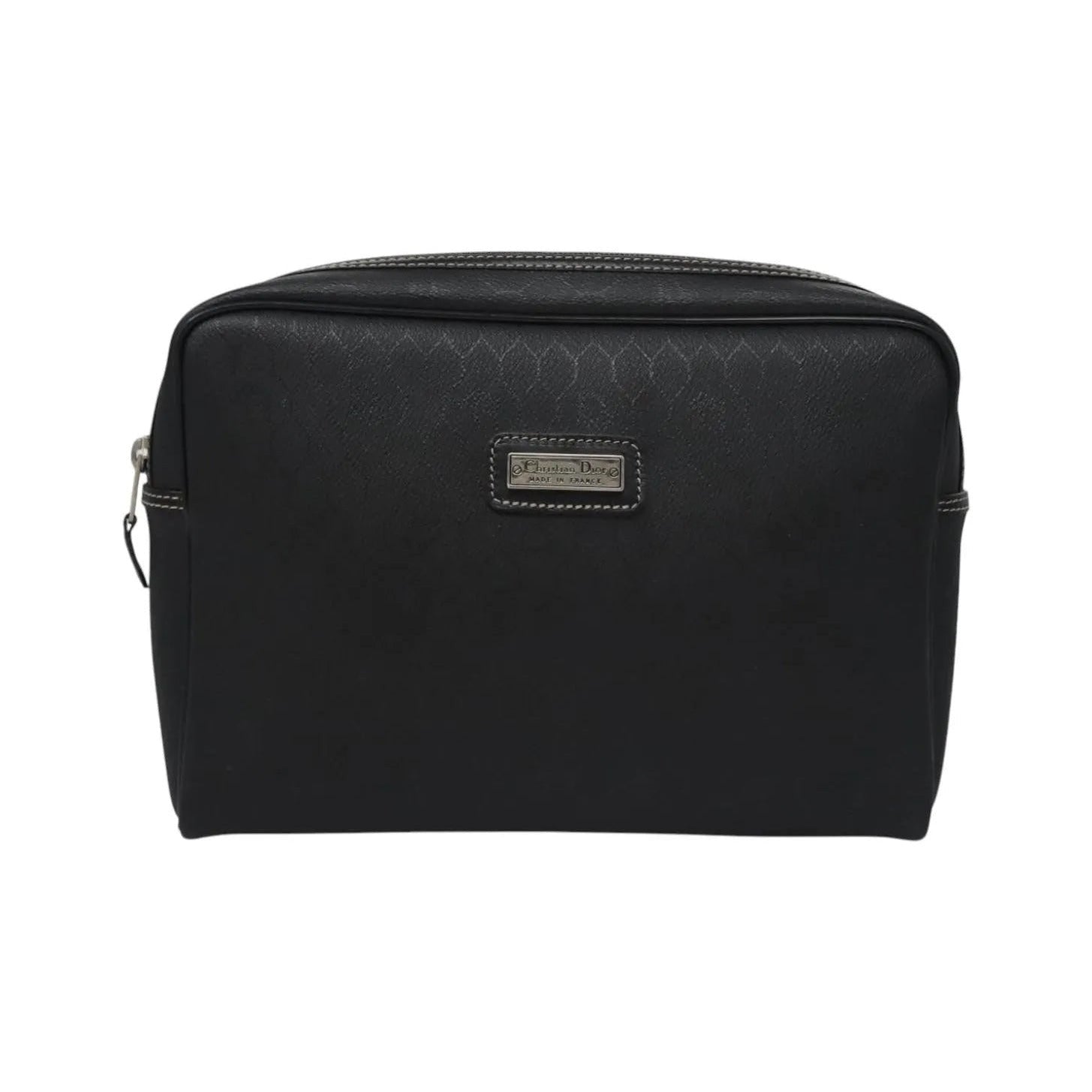 Christian Dior Vintage Honeycomb Zip Coated Canvas, Black, Canvas, Clutch