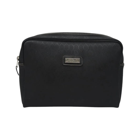 Christian Dior Vintage Honeycomb Zip Coated Canvas, Black, Canvas, Clutch