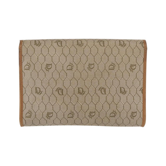 Christian Dior Vintage Honeycomb Zip Coated Canvas, Beige, Canvas, Clutch