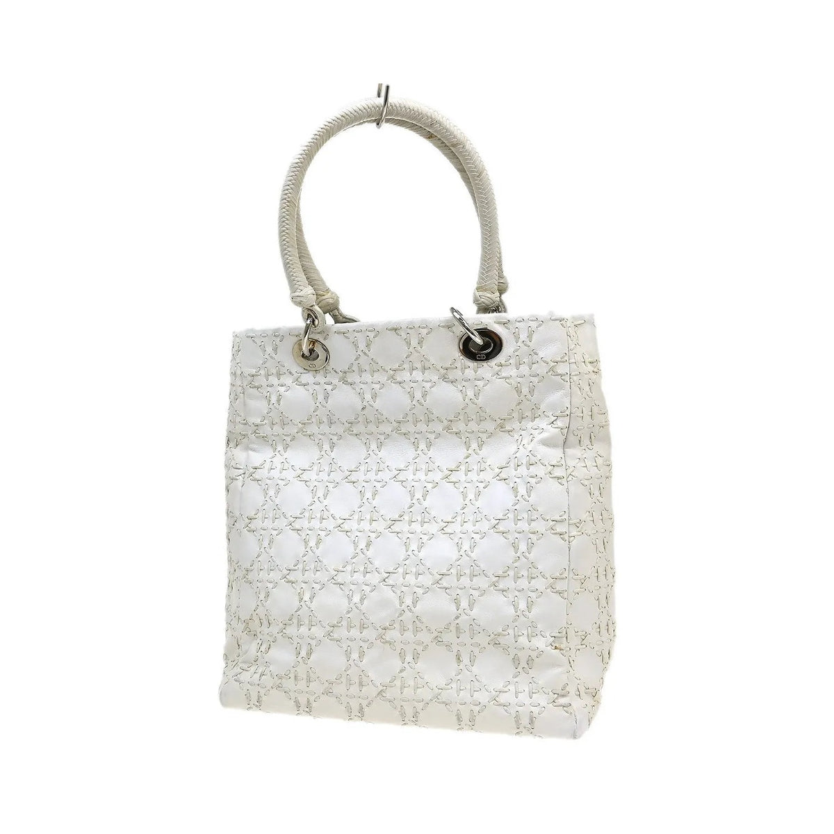 Christian Dior Vintage Lady Dior Cannage Quilt Lambskin, White, Leather, Handbag