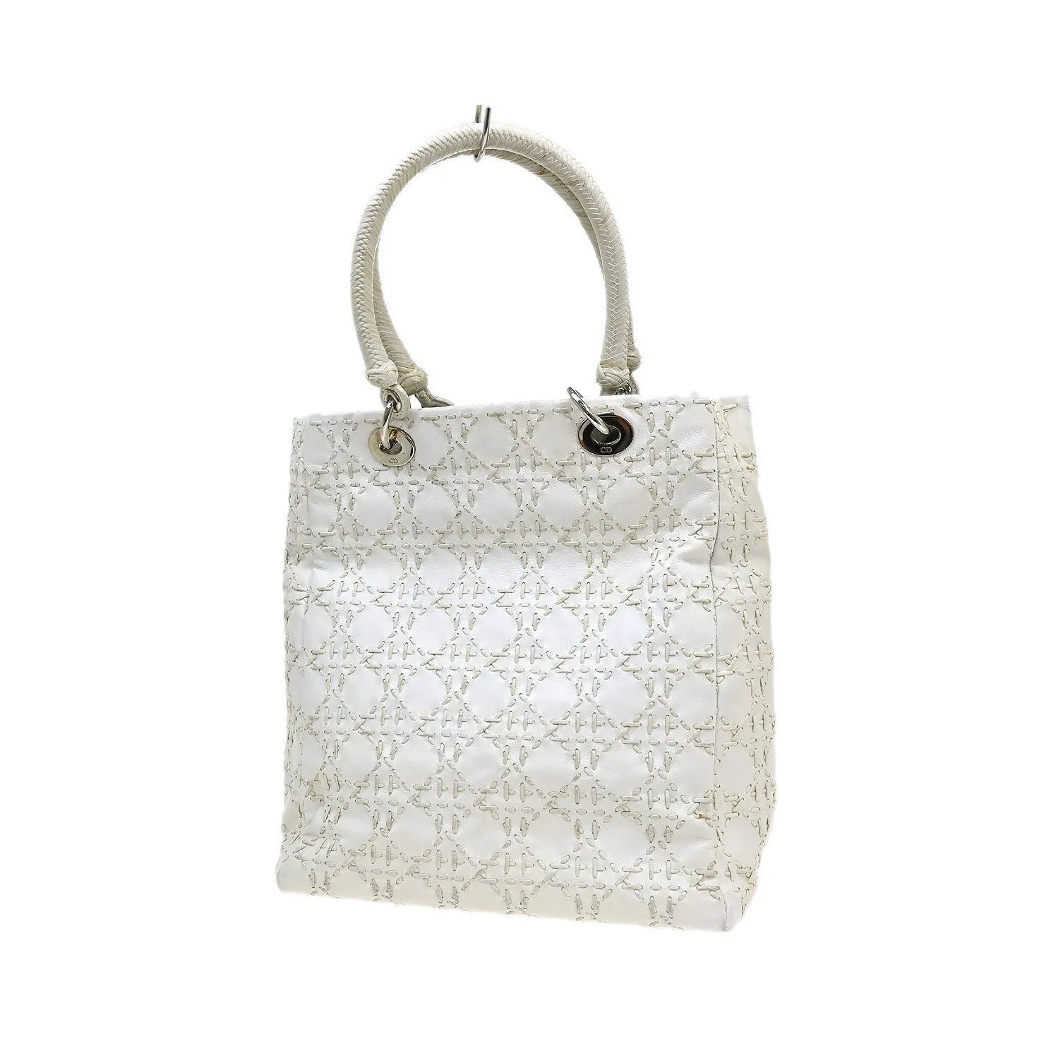 Christian Dior Vintage Lady Dior Cannage Quilt Lambskin, White, Leather, Handbag