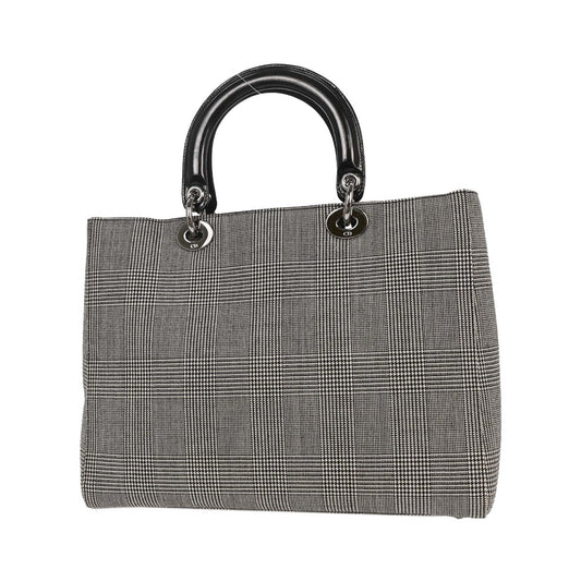 Christian Dior Vintage Lady Dior Houndstooth Canvas, Black, Canvas, Handbag