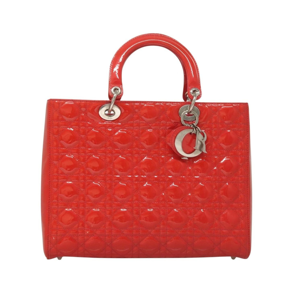 Christian Dior Vintage Lady Dior Patent Patent leather, "red + Silver", Patent Leather, Handbag