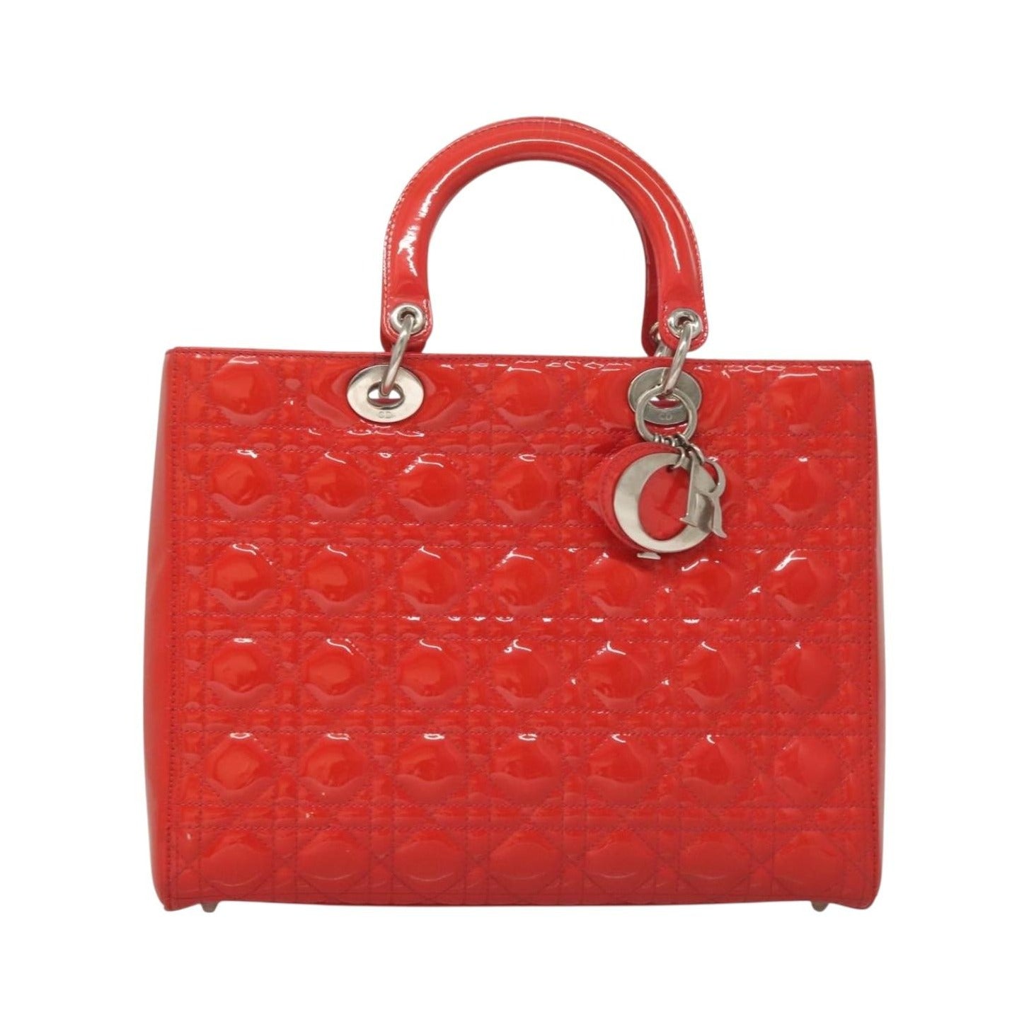Christian Dior Vintage Lady Dior Patent Patent leather, "red + Silver", Patent Leather, Handbag