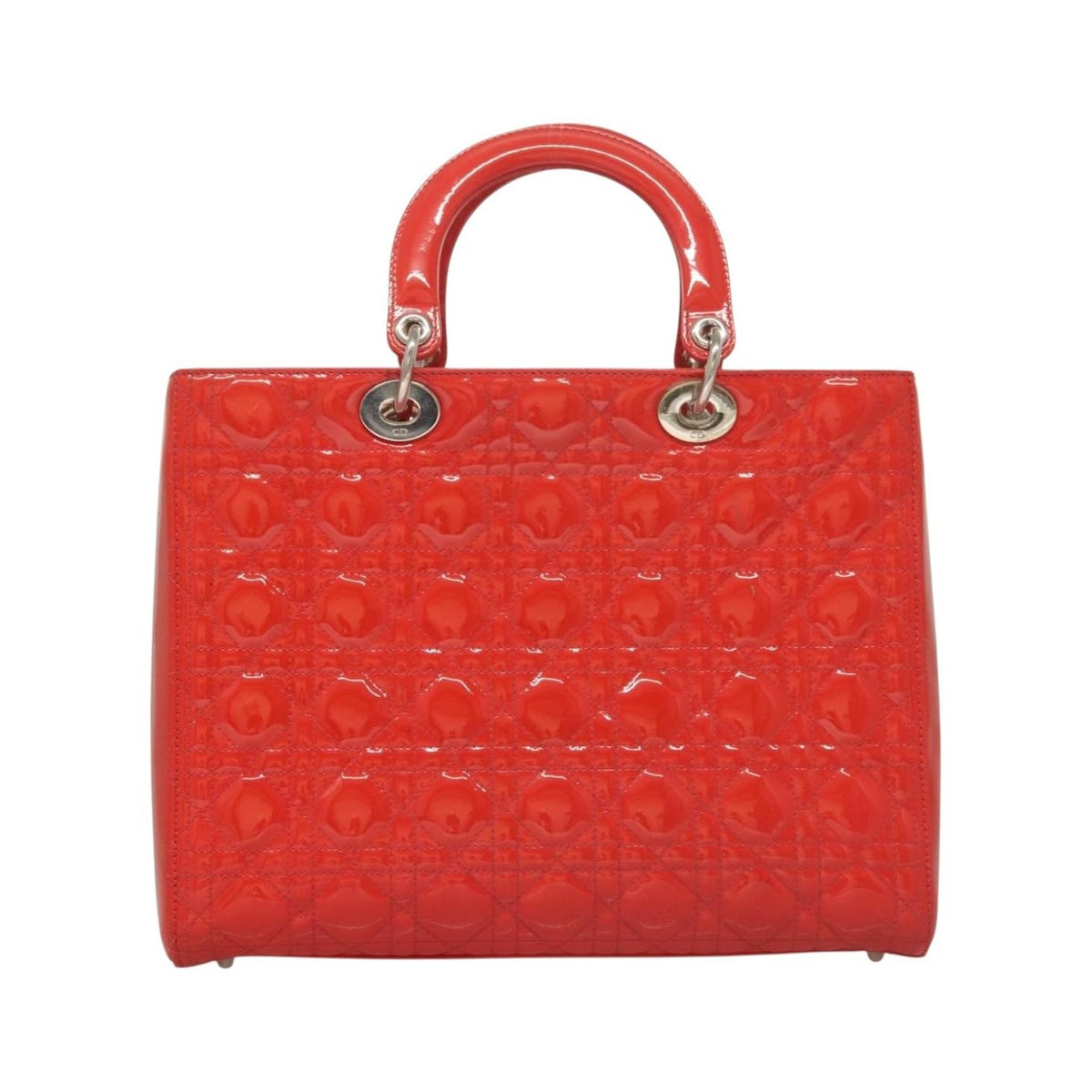 Christian Dior Vintage Lady Dior Patent Patent leather, "red + Silver", Patent Leather, Handbag