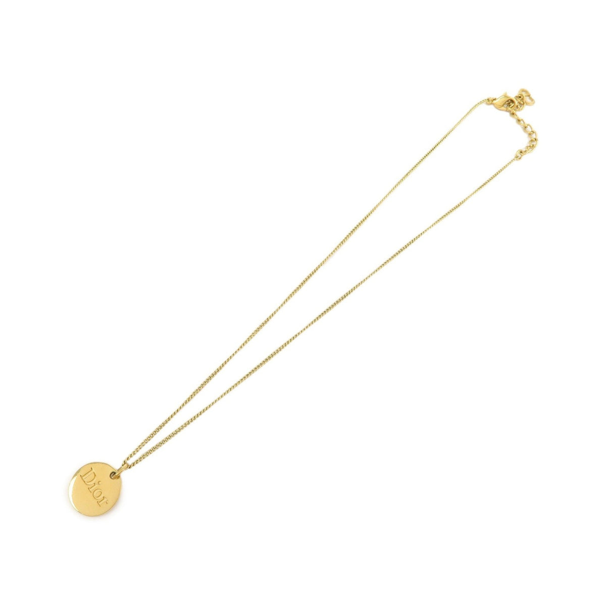 Christian Dior Vintage Logo Pendant Metal, Gold, Gold Plated, Necklace