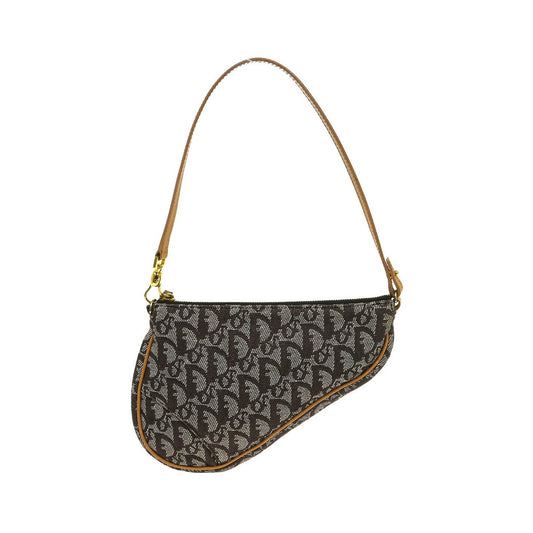 Christian Dior Vintage Saddle Bag Canvas, Brown, Canvas, Clutch