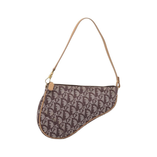 Christian Dior Vintage Saddle Bag Canvas, Brown, Canvas, Clutch
