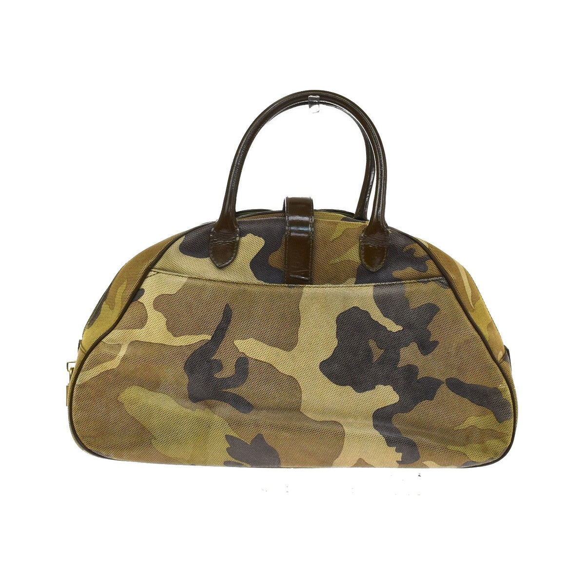 Christian Dior Vintage Saddle Bowler Camouflage Printed Pixelated Leather, Khaki, Canvas, Handbag