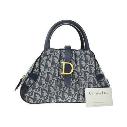 Christian Dior Vintage Saddle Bowler Diorissimo Canvas, Navy, Canvas, Handbag