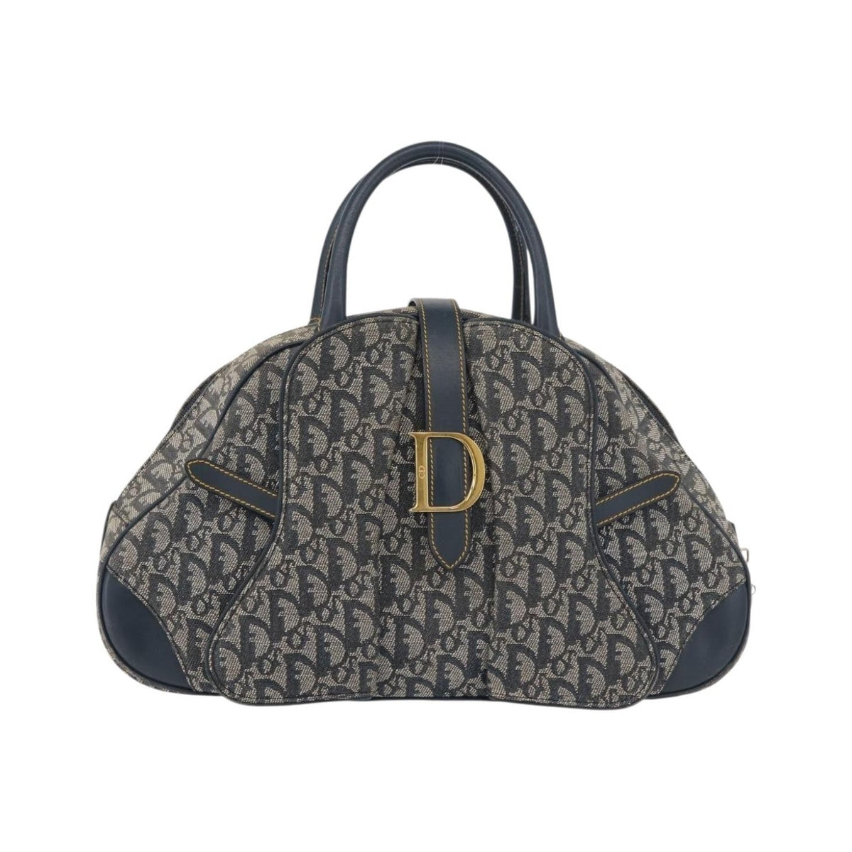 Christian Dior Vintage Saddle Bowler Diorissimo Canvas, Navy, Canvas, Handbag