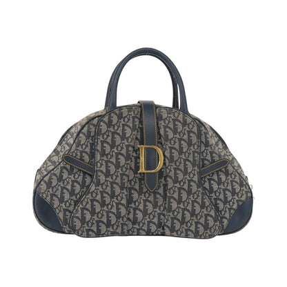 Christian Dior Vintage Saddle Bowler Diorissimo Canvas, Navy, Canvas, Handbag