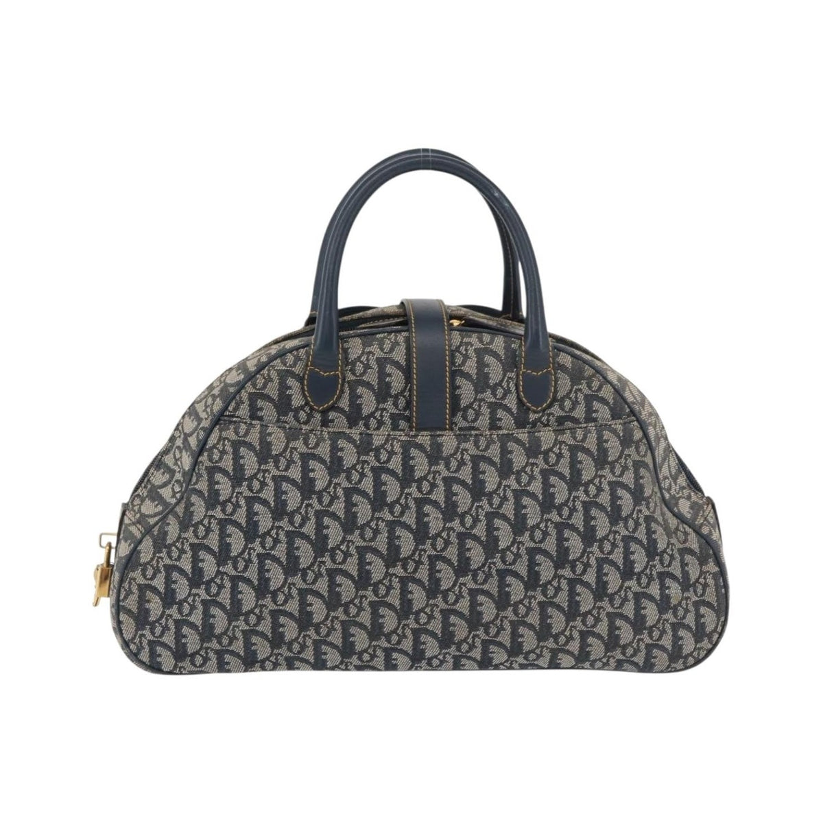 Christian Dior Vintage Saddle Bowler Diorissimo Canvas, Navy, Canvas, Handbag