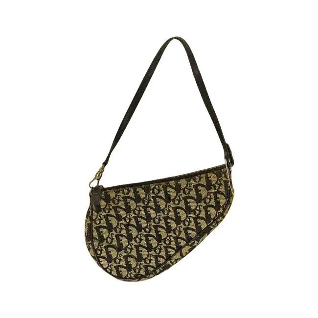 Christian Dior Vintage Saddle Diorissimo Canvas, Beige, Canvas, Shoulder Bag