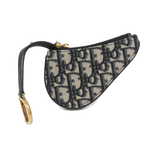 Christian Dior Vintage Saddle Zip Coin Purse Diorissimo Canvas, Navy, Canvas, Clutch