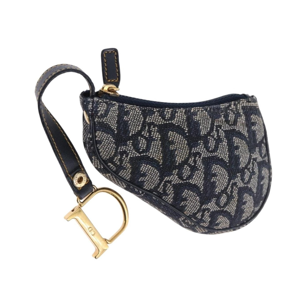 Christian Dior Vintage Saddle Zip Coin Purse Diorissimo Canvas, Navy, Canvas, Clutch