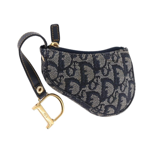 Christian Dior Vintage Saddle Zip Coin Purse Diorissimo Canvas, Navy, Canvas, Clutch