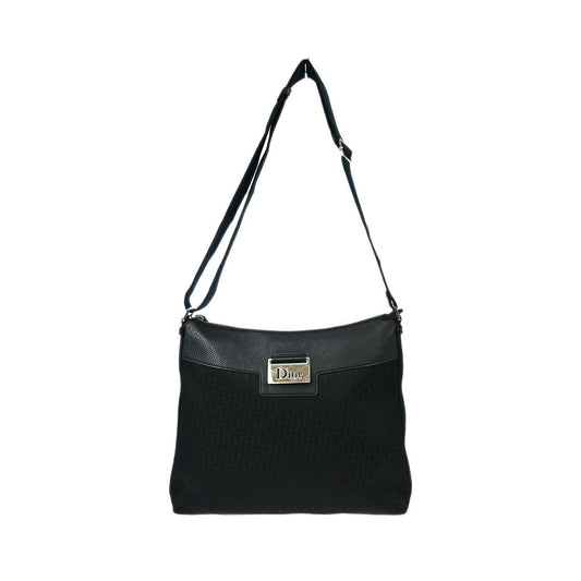 Christian Dior Vintage Street Chic Messenger Diorissimo Canvas and Leather, Black, Canvas, Shoulder Bag
