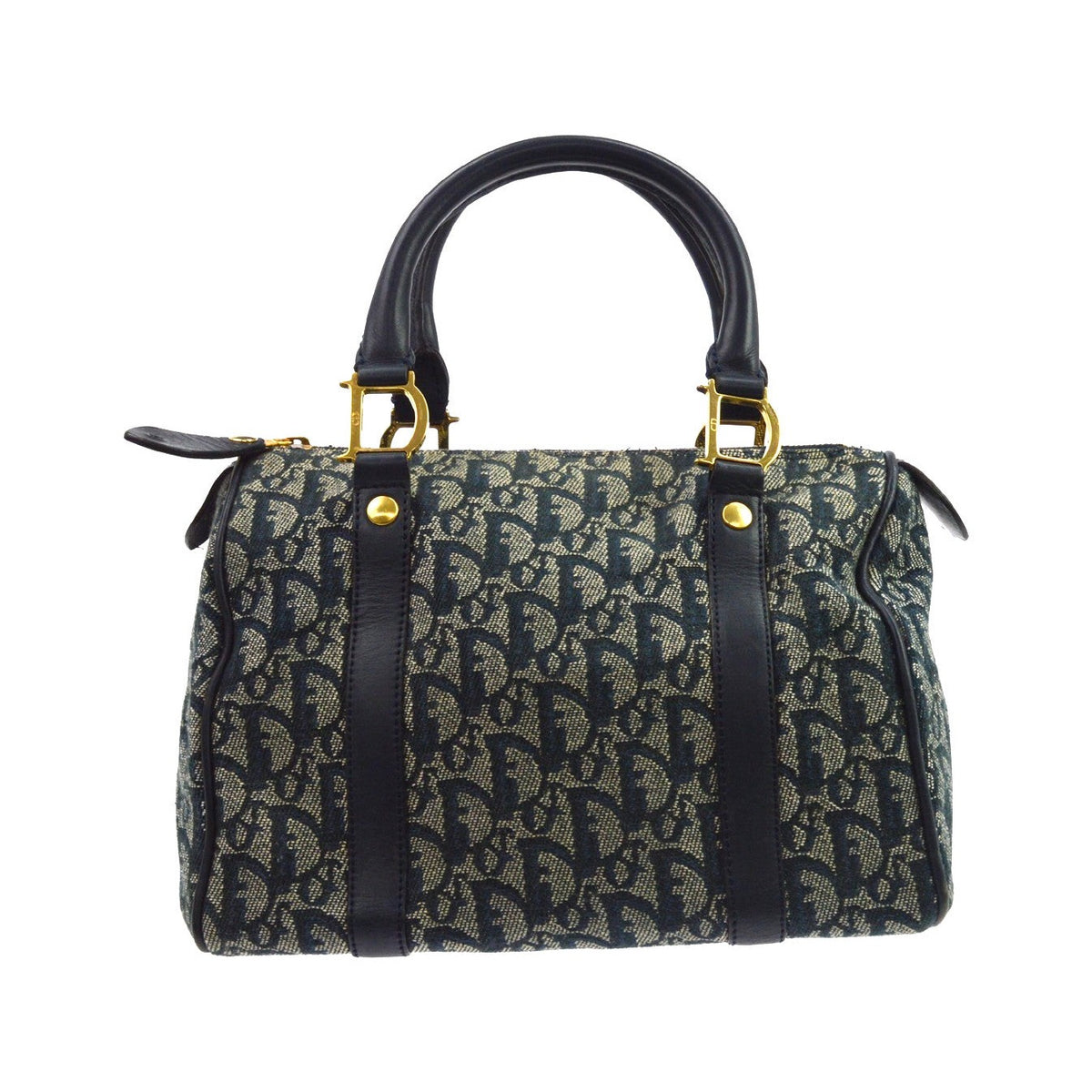 Christian Dior Vintage Trotter Boston Diorissimo Canvas, Navy, Canvas, Handbag