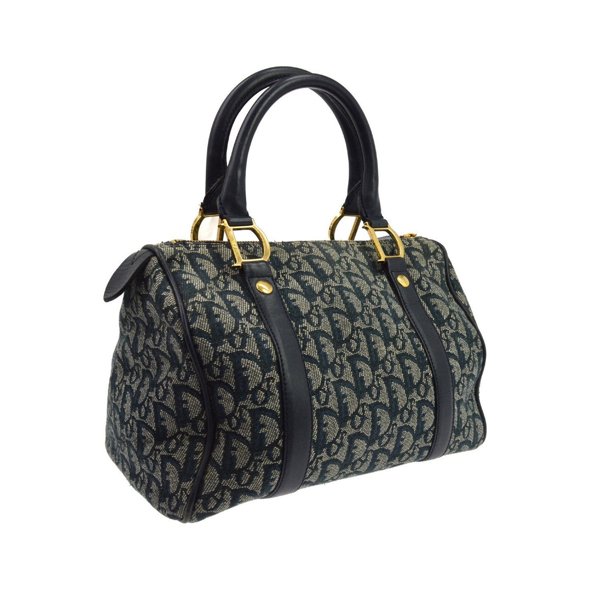 Christian Dior Vintage Trotter Boston Diorissimo Canvas, Navy, Canvas, Handbag