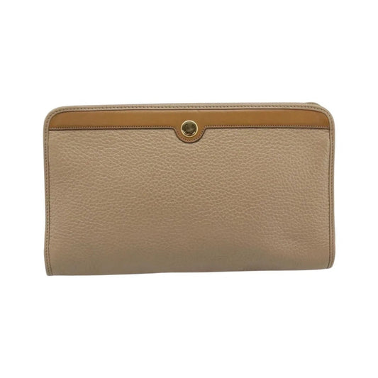 Christian Dior Vintage Zip Pochette Leather, Beige, Leather, Clutch