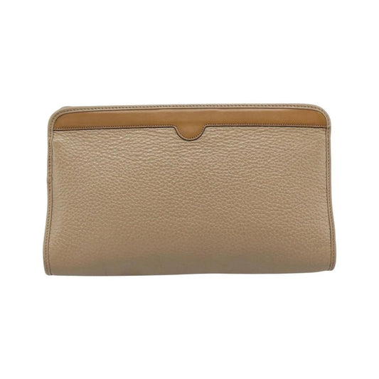 Christian Dior Vintage Zip Pochette Leather, Beige, Leather, Clutch