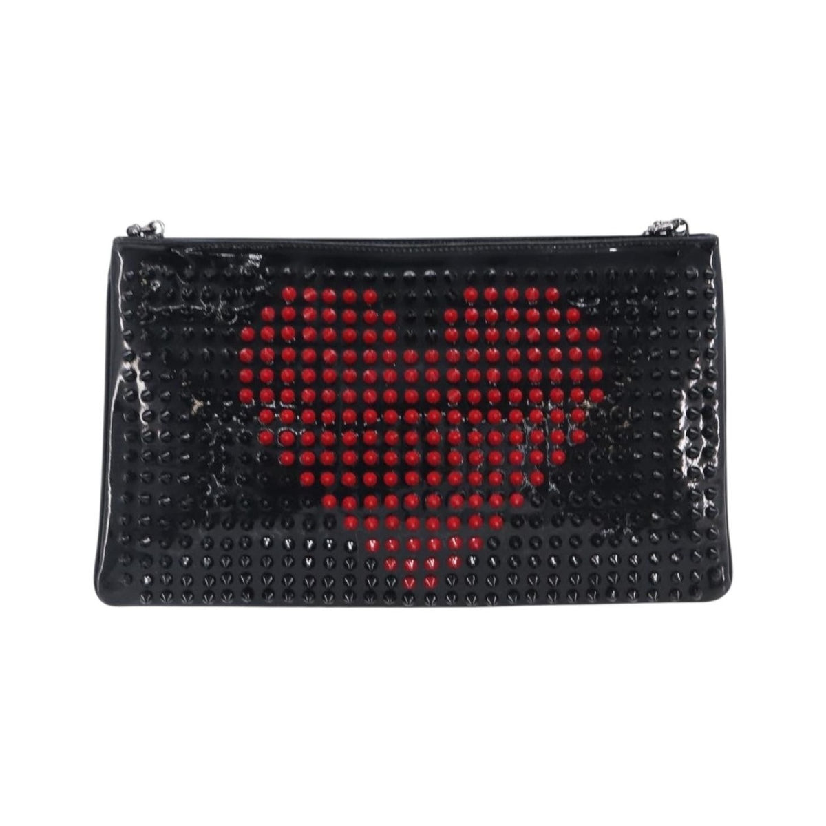 Christian Louboutin Loubiposh Clutch Spiked Patent, Black, Patent Leather, Clutch