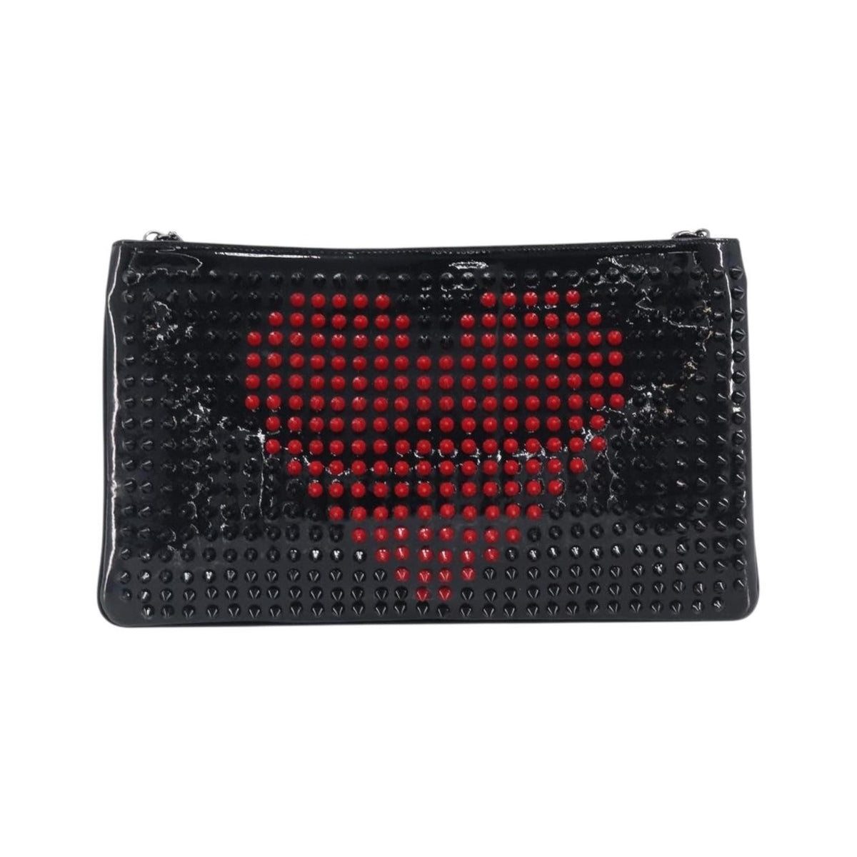 Christian Louboutin Loubiposh Clutch Spiked Patent, Black, Patent Leather, Clutch