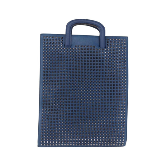 Christian Louboutin Trictrac Portfolio Leather and Spiked Leather, Blue, Leather, Handbag