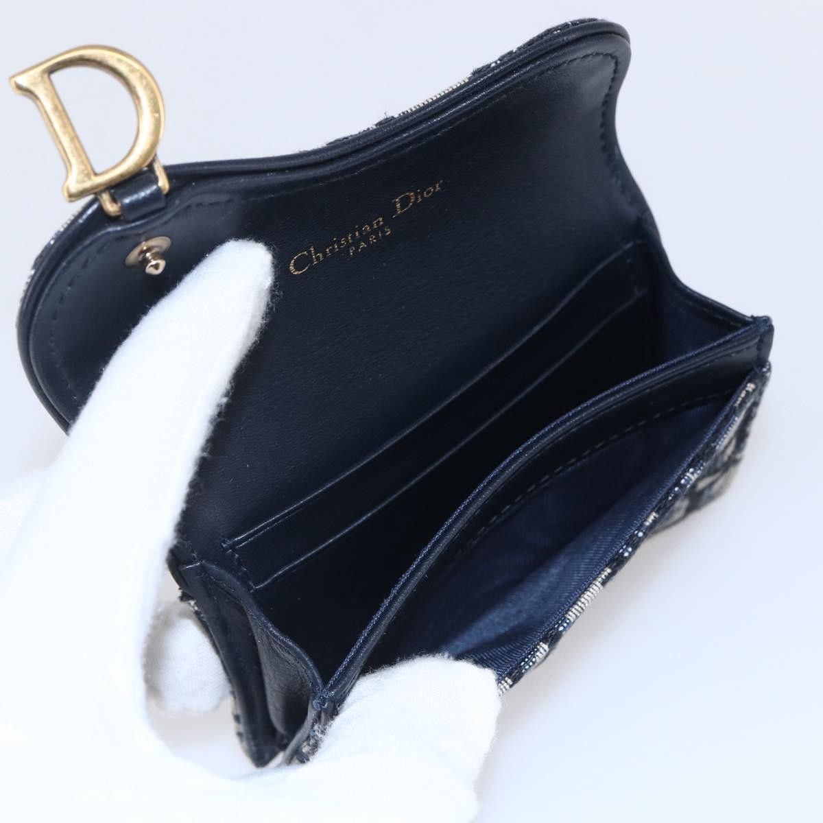 Christian Dior Saddle Card Case Oblique Canvas, Navy, Canvas, Card Holder