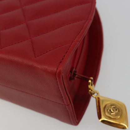 Chanel Vintage Chain Evening Mixed Quilt Lambskin, Red, Leather, Clutch