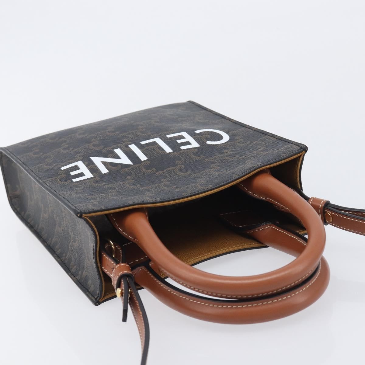 Celine Vertical Cabas Triomphe Coated Canvas, Black, Canvas, Tote Bag