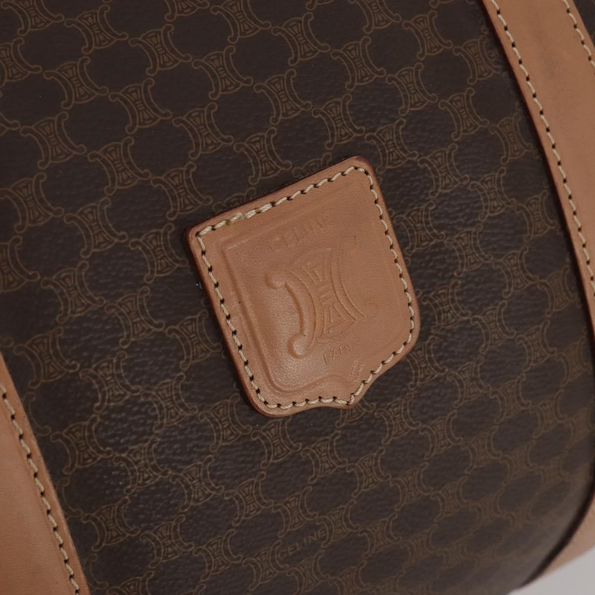 Celine Vintage Duffle Canvas and Leather, Brown, Canvas, Travel Bag