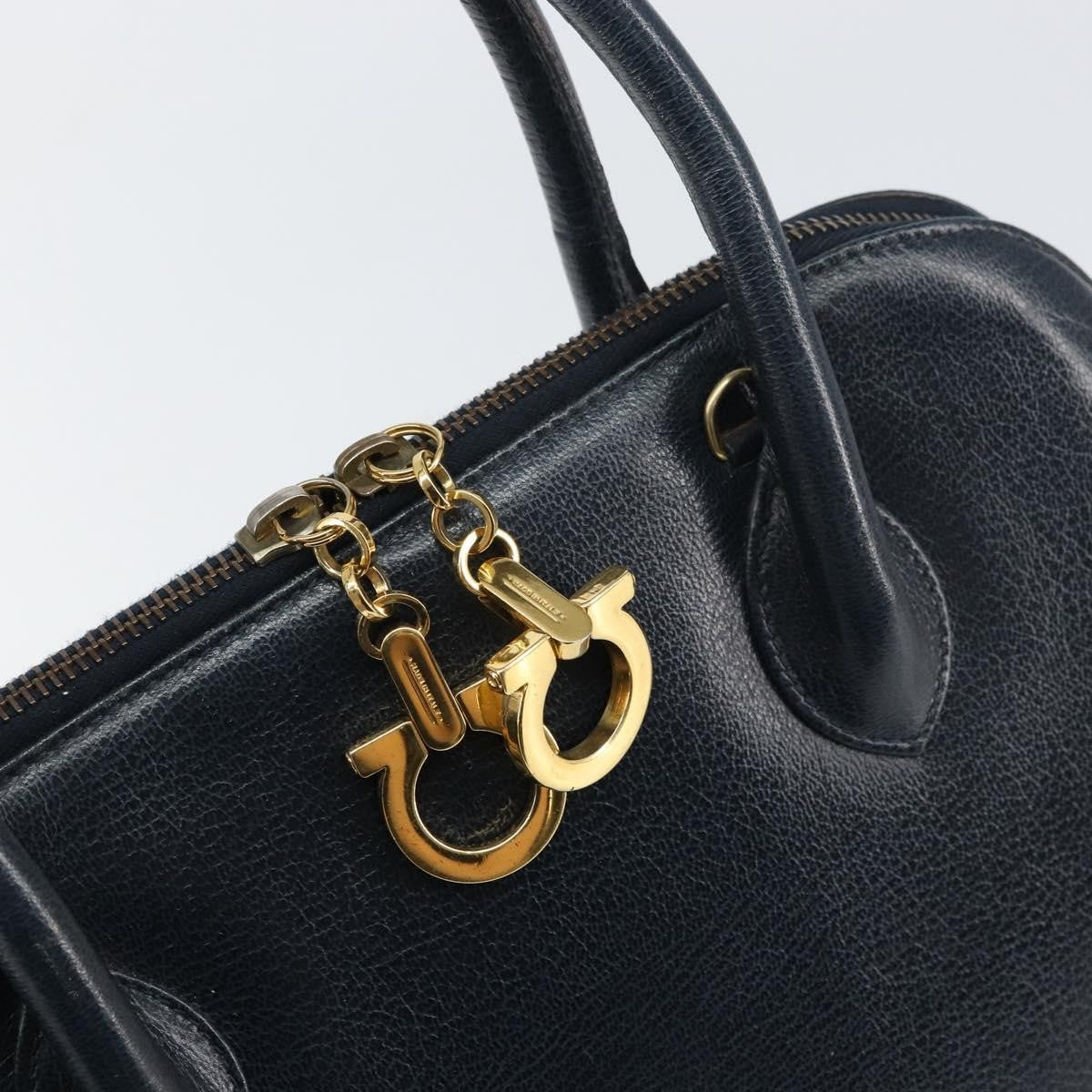Salvatore Ferragamo Gancini Leather, Navy, Leather, Handbag