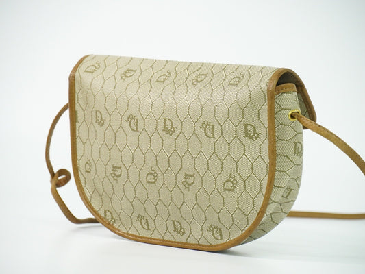 Christian Dior Vintage Honeycomb Canvas, Beige, Canvas, Shoulder Bag