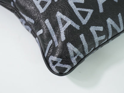 Balenciaga Graffiti Leather, Black, Leather, Clutch