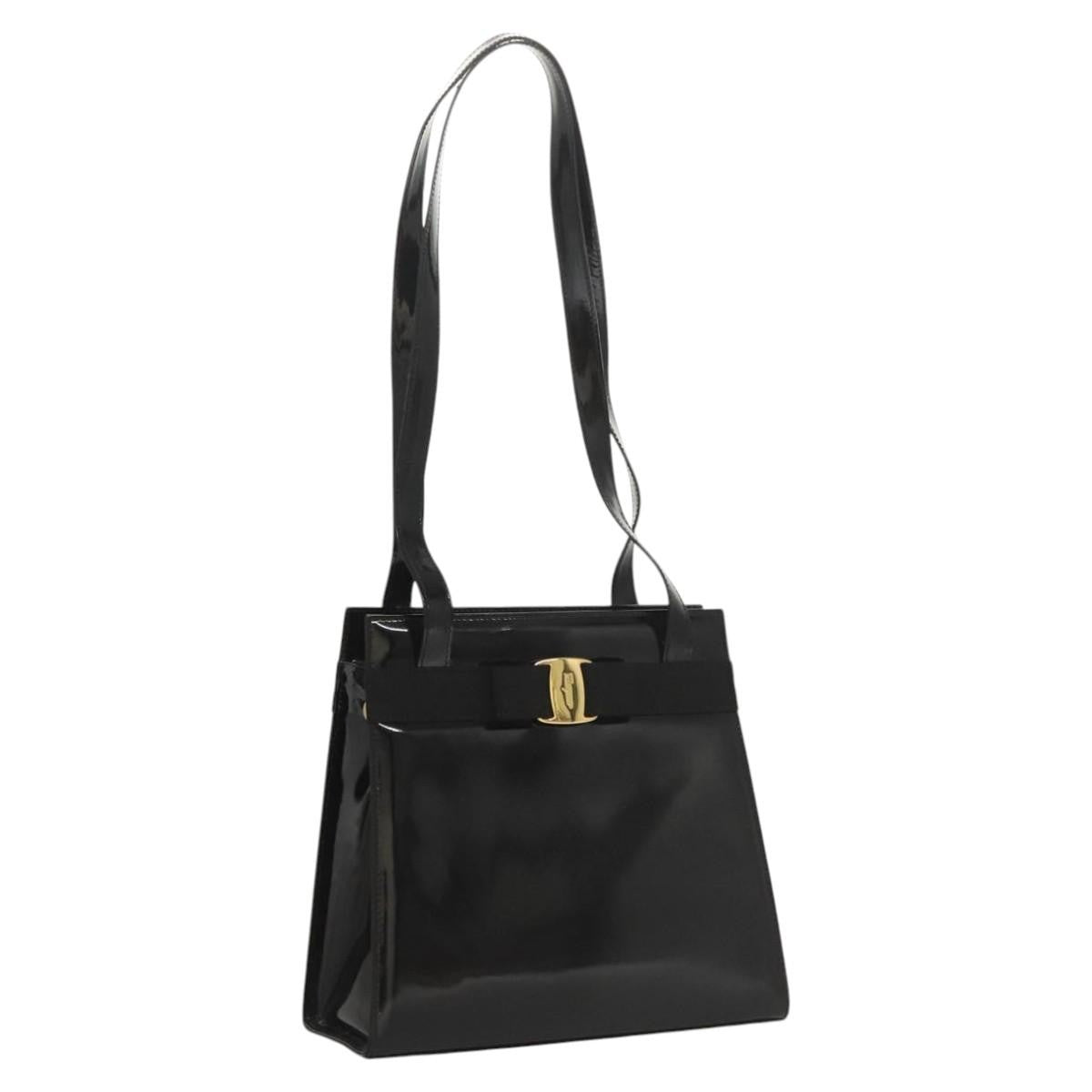 Salvatore Ferragamo Vala Patent Leather, Black, Patent Leather, Shoulder Bag