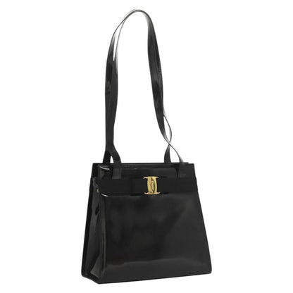 Salvatore Ferragamo Vala Patent Leather, Black, Patent Leather, Shoulder Bag