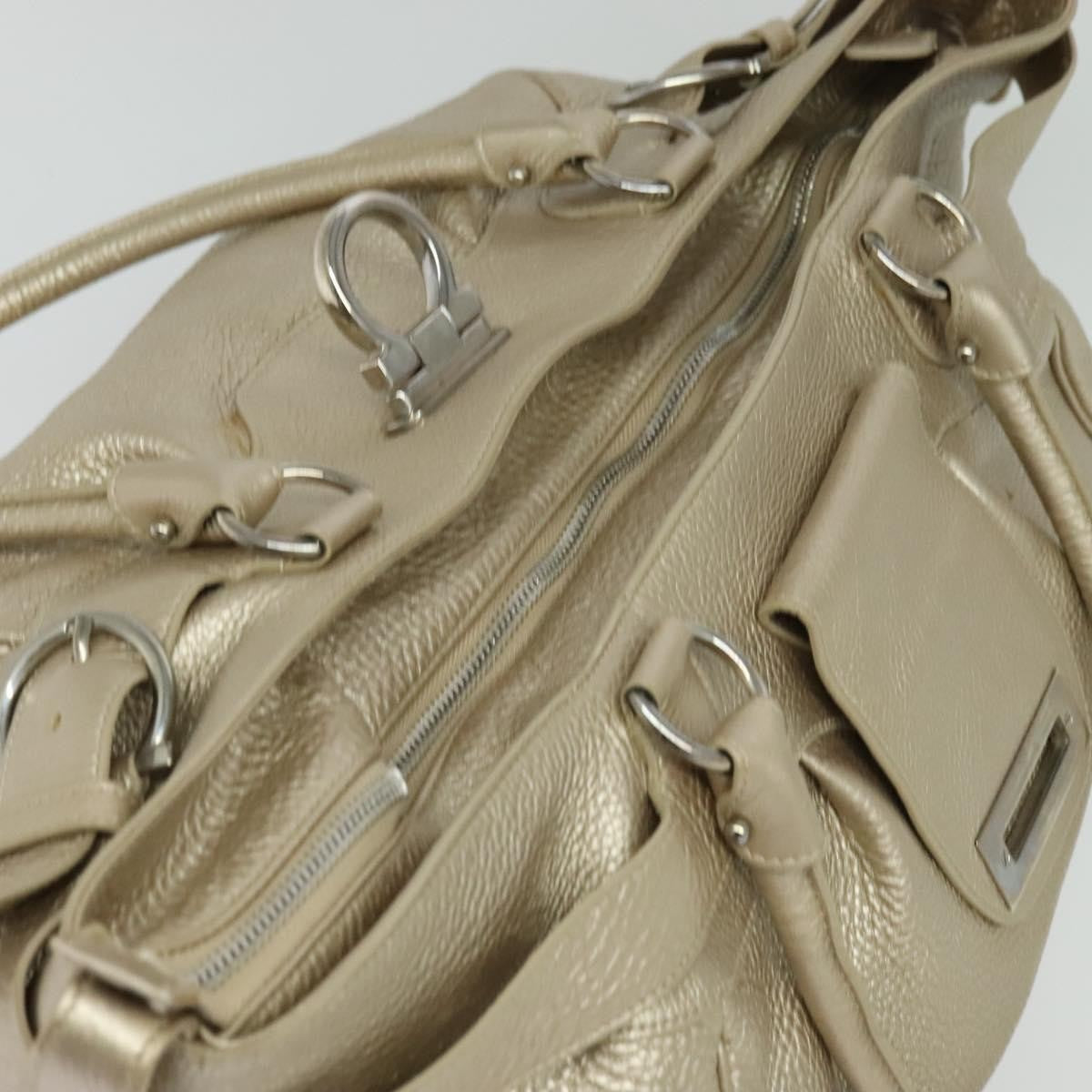 Salvatore Ferragamo Gancini Tote Leather, Silver, Leather, Tote Bag