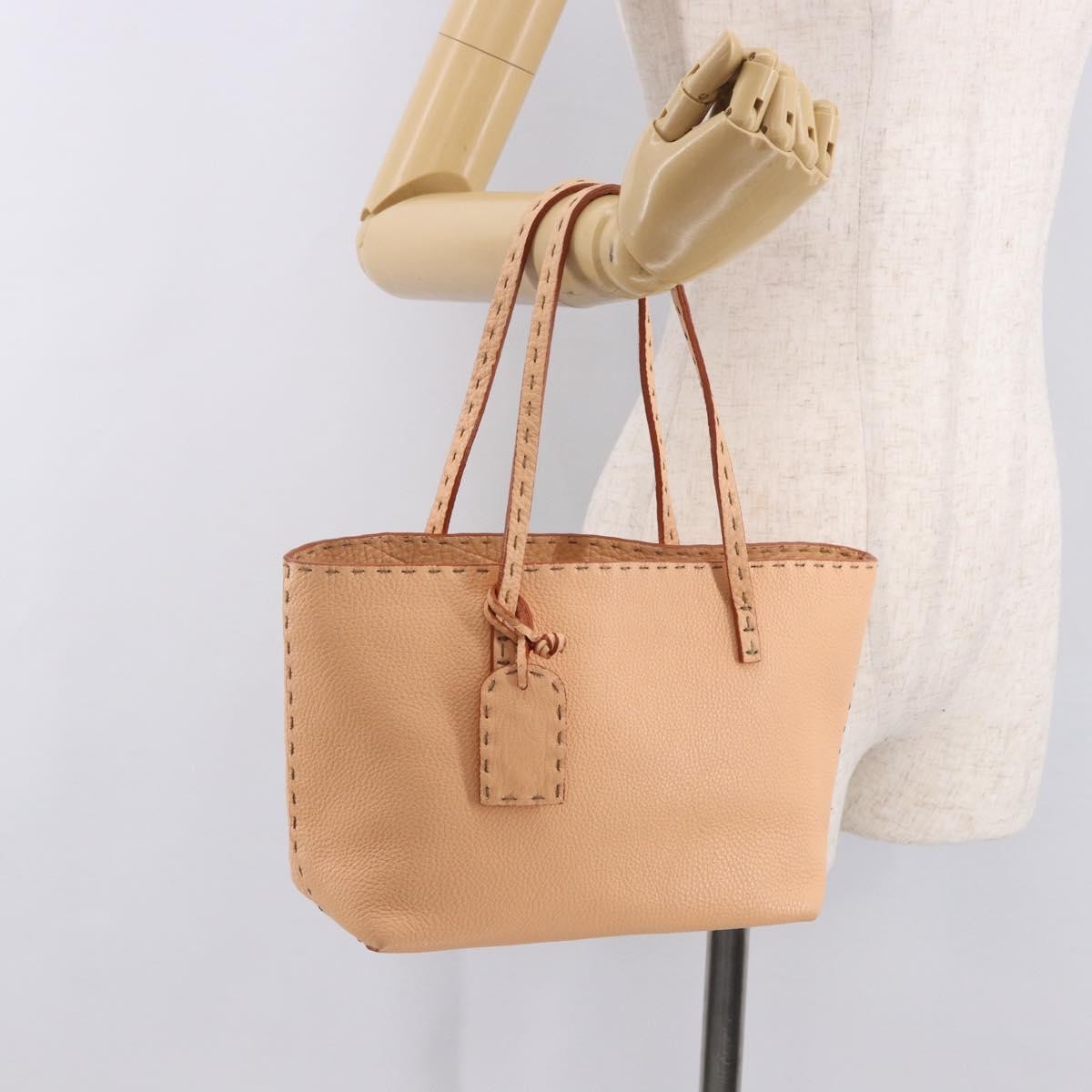 Fendi Selleria Carla Leather, Orange, Leather, Tote Bag