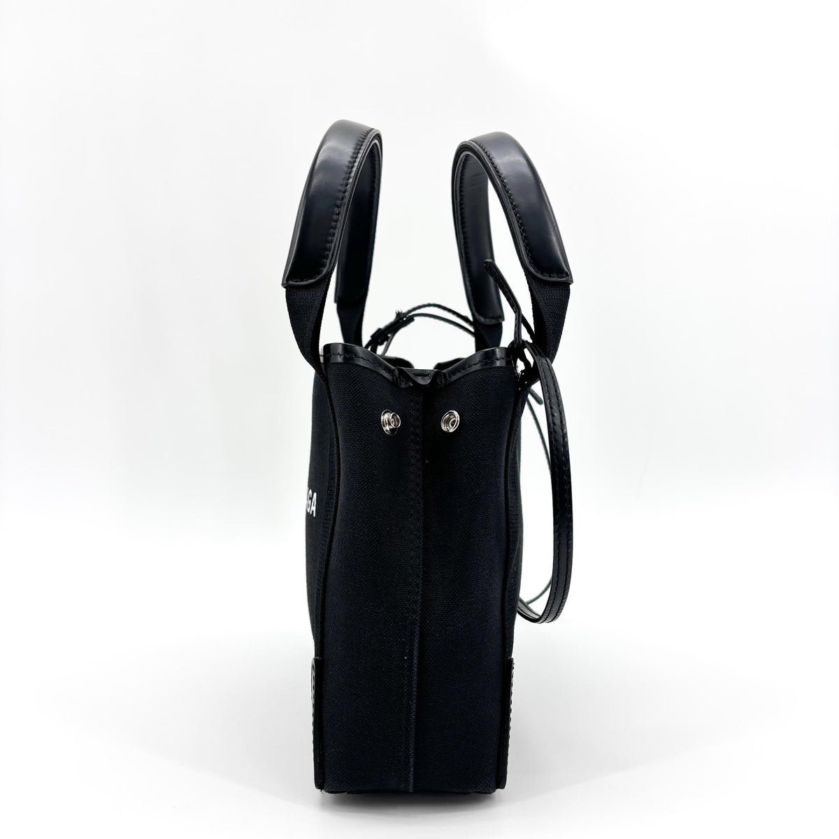 Balenciaga Navy Cabas Canvas with Leather, Black, Canvas, Tote Bag