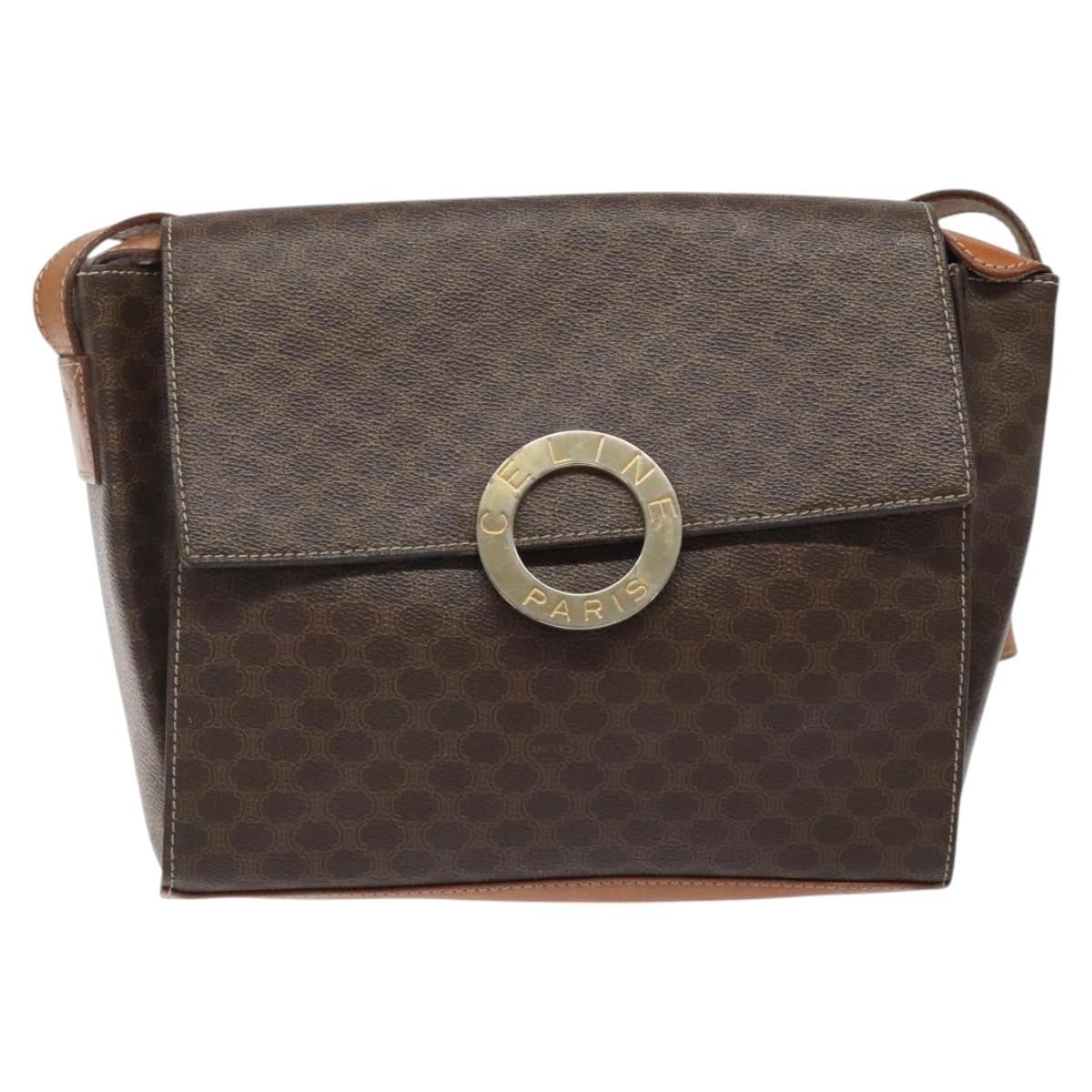 Celine Vintage Macadam Circle Logo Canvas and Leather, Brown, Canvas, Shoulder Bag