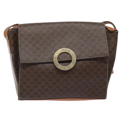 Celine Vintage Macadam Circle Logo Canvas and Leather, Brown, Canvas, Shoulder Bag