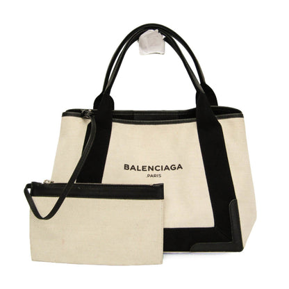 Balenciaga Navy Cabas Canvas with Leather, White, Canvas, Tote Bag