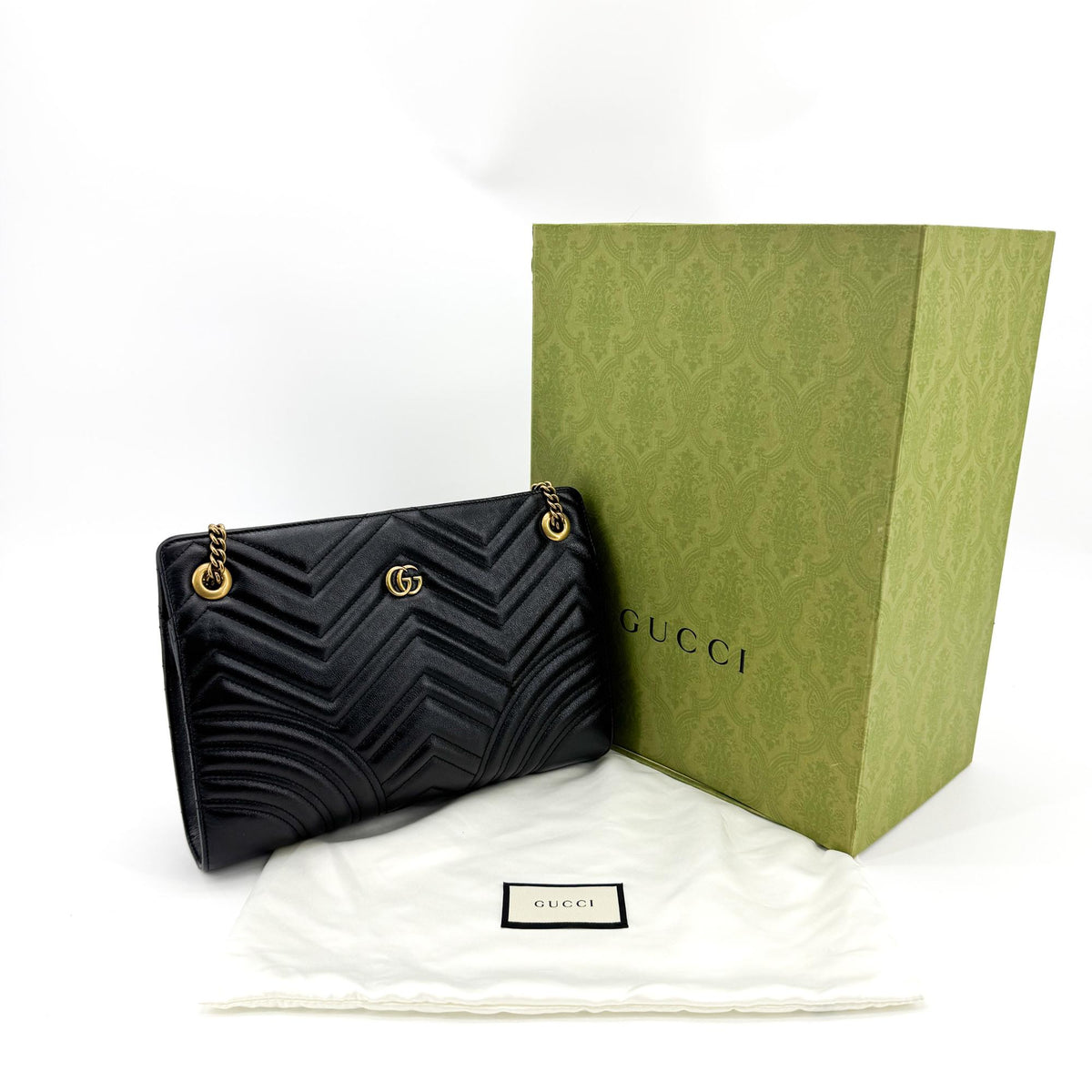 Gucci GG Marmont Accordion Matelasse Leather, Black, Leather, Shoulder Bag