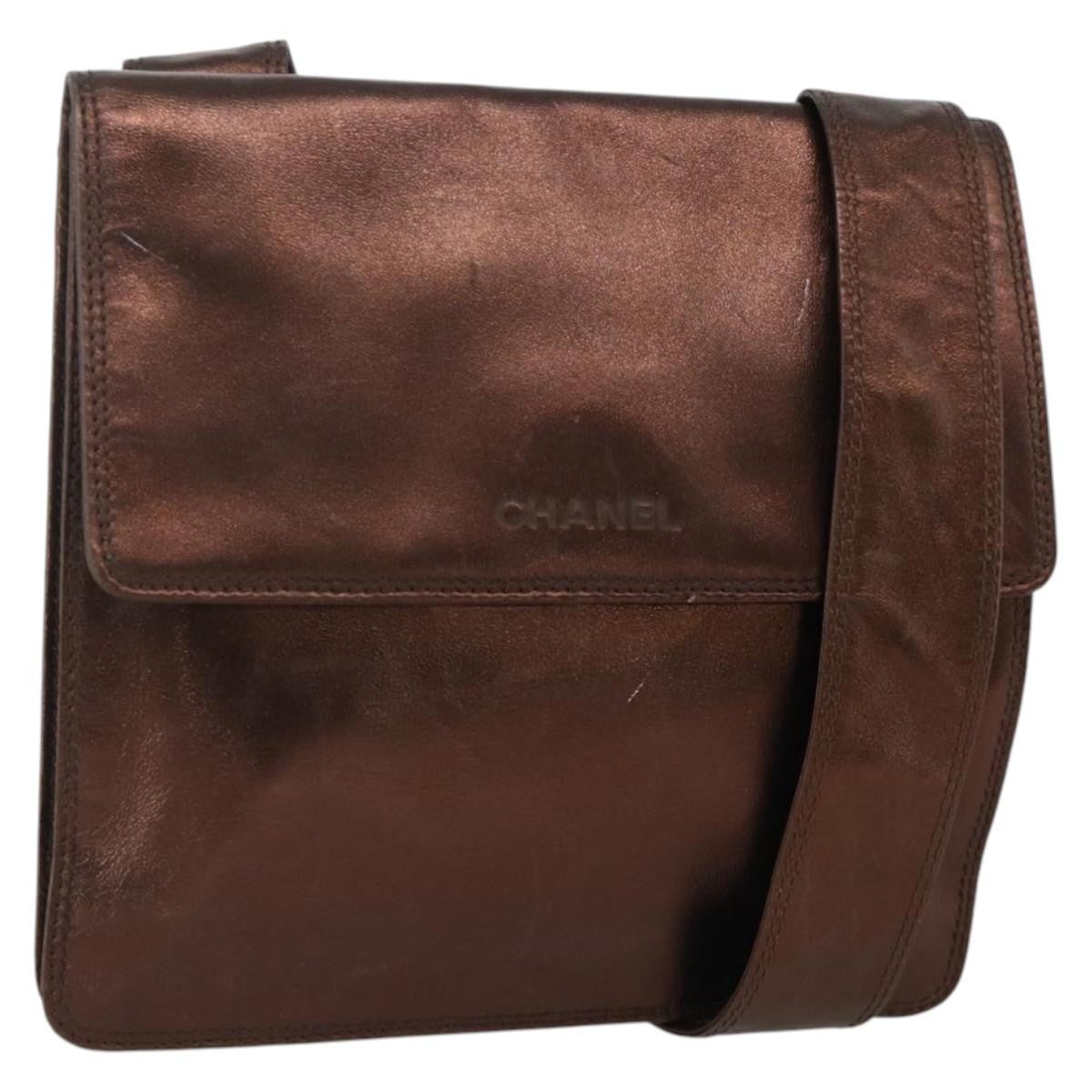 Chanel Vintage Logo Flap Messenger Leather, Brown, Leather, Shoulder Bag